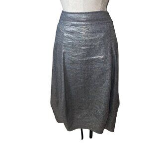 Eileen Fisher Womens Skirt Size Medium Gray Metallic Side Zip Lantern Linen